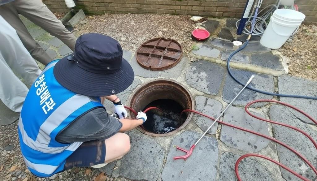 빌라 정화조 이물질 제거 및 변기 막힘 해결 작업 현장